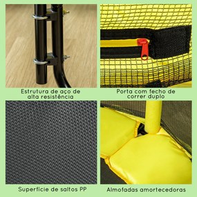 Trampolim Infantil Ø110 cm Trampolim para Crianças de 1-10 Anos com Rede de Segurança Barra Ajustável para Interior e Exterior Ø140x120-140 cm Amarelo