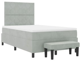 Cama Box Spring com Colchão e Banco Cinza Claro 120x200 cm Veludo