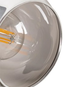 Candeeiro de tecto preto com vidro fumê e madeira 2-luz - Vidro Moderno