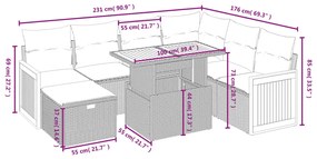 8 pcs conjunto de sofás p/ jardim com almofadões vime PE bege