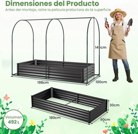 Estufa urbana 180 x 90 x 30 cm com estufa de PVC transparente, floreira de metal galvanizado, 2 janelas enroláveis, floreira coberta , preta