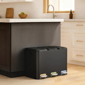 Caixote de lixo 60,5 x 38,8 x 42,7 cm com 3 baldes internos de 15 litros, com pedal em aço Preto