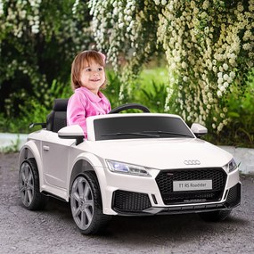 Carro Elétrico Audi TT para Crianças acima de 3-5 anos com Controlo Remoto Música e Luzes Bateria 12V 102x60x44 cm Branco