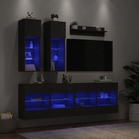 vidaXL 6 pcs conjunto de móveis de parede para TV com luzes LED preto