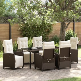 vidaXL Conjunto de Jantar de Jardim de 7 Peças Marrom Rattan Poliéster