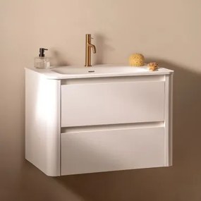 Conjunto De Móvel De Casa De Banho Suspenso Em Madeira Com Lavatório Integrado Egerton Branco & Sem Espelho & Ouro-rosa - Sklum