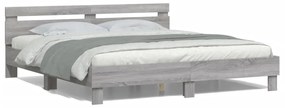 vidaXL Estrutura cama c/ cabeceira/luzes LED 180x200cm cinzento sonoma