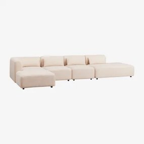 Sofá Modular De Canto Em 4 Peças Com Chaise Longue Direita E Puff Fogler Tecido Pele De Borrego Bege Creme - Sklum