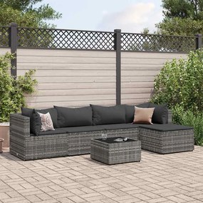 vidaXL 6 pcs conjunto lounge de jardim c/ almofadões vime PE cinzento