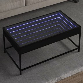 Mesa de centro luzes LED Infinity 90x50x41 cm preto