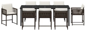 Conjunto de Jantar de Jardim com Almofadas Marrom Rattan Poliéster