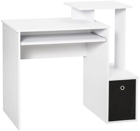 HOMCOM Secretária de Computador Multimídia com Prateleiras Bandeja Teclado Cesta Painéis de Partículas Branco | Aosom Portugal