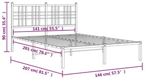 Estrutura de cama com cabeceira 140x200 cm metal preto
