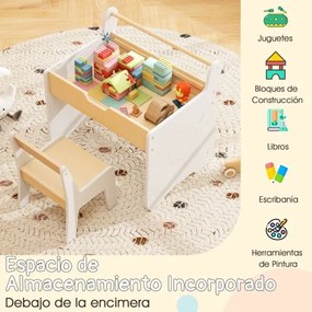 Conjunto de mesa e cadeira infantil de madeira 2 em 1 para crianças com tabuleiro removível, branco