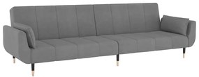 Sofá-cama 2 lugares com duas almofadas veludo cinzento-claro