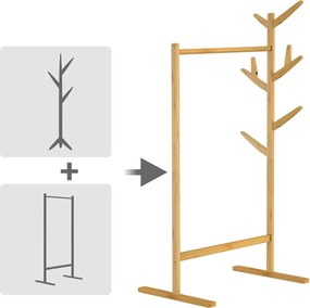 Cabide de bambu com barra para roupas e 8 ganchos 163 x 66 x 40 cm Castanho