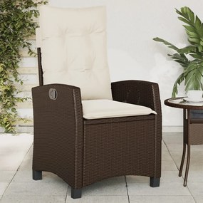 vidaXL Cadeira de jardim reclinável com almofadões vime PE castanho
