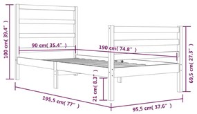 Estrutura cama solteiro 90x190 cm pinho maciço branco