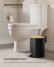 Caixote de lixo para casa de banho com tampa e pedal silencioso, 3 litros, preto