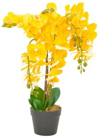 Planta orquídea artificial com vaso 60 cm amarelo