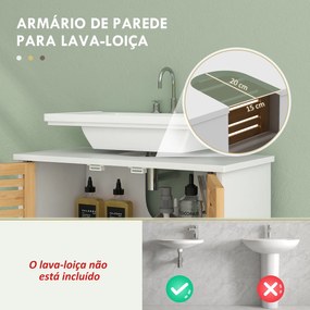 Móvel para Lavatório Moderno com Portas Magnéticas de Bambu e Estante Ajustável 60x30x60 cm Branco e Madeira