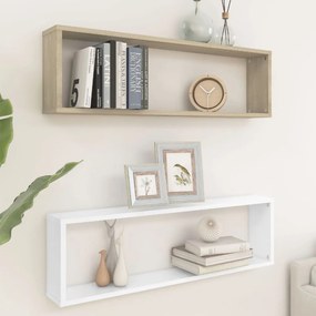 vidaXL Estantes parede cúbicas 2 pcs contr. 100x15x30cm branco/sonoma