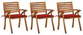 vidaXL Cadeiras de jantar jardim c/ almofadões 3 pcs madeira acácia