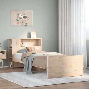 vidaXL Cama com estante sem colchão 75x190 cm pinho maciço