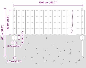 Cerca Euro com 5 postes U cinza 0.4x10 m aço