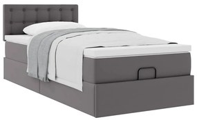 Cama otomana com colchão 90x190 cm couro artificial cinzento