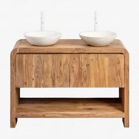 Conjunto De Móvel De Casa De Banho Em Madeira De Acácia Vacry Castanho Acácia & 2 X Cimento Branco Redondo Ø40 Cm Zavion & - Sklum