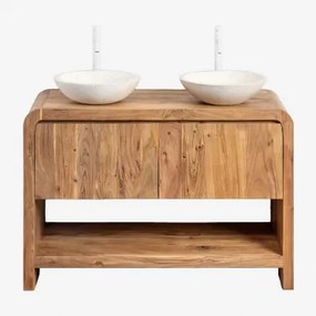 Conjunto De Móvel De Casa De Banho Em Madeira Vacry Castanho Acácia & 2 X Cimento Branco Redondo Ø40 Cm Zavion & Sem Espelho & 2 X Branco - Sklum