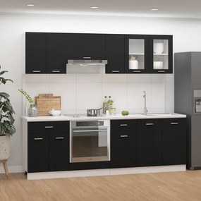vidaXL 8 pcs conjunto armários de cozinha derivados de madeira preto