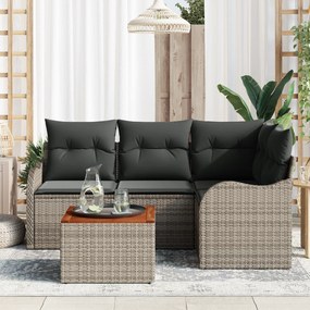 Conjunto de Sofá de Jardim 5 Peças com Almofadas Cinza Rattan PE Acáci