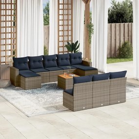 vidaXL 11 pcs conjunto sofás de jardim c/ almofadões vime PE cinzento