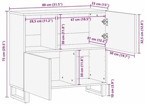 Buffet – 80x33.5x75 cm, Feito de Madeira Sólida de Mogno