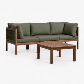 Conjunto De Jardim Com Sofá Modular De 3 Peças Com Apoios De Braços E Mesa De Centro Em Madeira De Acácia Branson Verde - Sklum