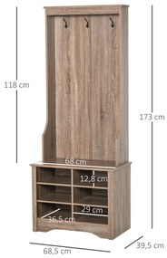 HOMCOM Móvel Cabide de Entrada com 3 Ganchos e 6 Compartimentos para Sapatos Armário de Entrada com Cabides 68,5x39,5x173cm Madeira