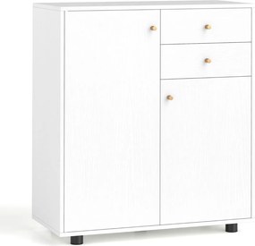 Aparador armário para cozinha ou sala 74 x 35 x 85,5 cm com 2 gavetas, 2 portas e 3 prateleiras ajustáveis, estilo rústico moderno Branco