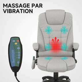 Cadeira de escritório com função de massagem e aquecimento, altura ajustável, encosto reclinável e comando à distância, cinzenta