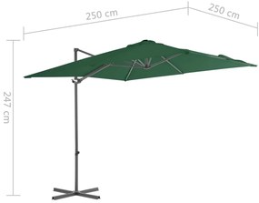 Guarda-sol cantilever com poste de aço 250x250 cm verde