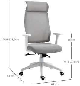 Cadeira ergonômica giratória altura ajustável e reclinável até 120º posição de bloqueio 64x61x120,9-128,9 cm Cinza