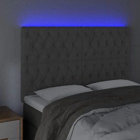 Cabeceira de cama c/ LED veludo 144x7x118/128 cm cinza-escuro