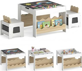 Conjunto de Mesa Infantil e 2 Cadeiras, 66 x 64 x 48 cm, Tabuleiro Reversível, Natural