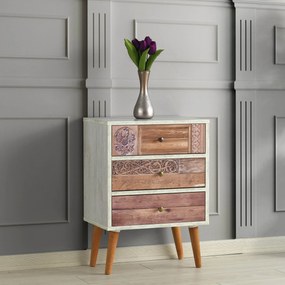 Cómoda Liza com 3 Gavetas e Pernas de Madeira – 50x35x68 cm – Branco e