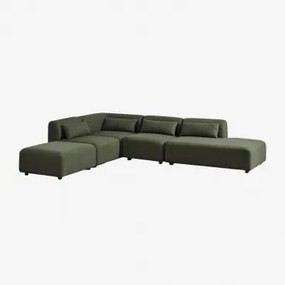 Sofá Modular De Canto Em 4 Peças Com Chaise Longue Direita E Puff Fogler Tecido Pele De Borrego Verde Sálvia - Sklum