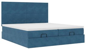 Cama otomana com colchões/LEDs 200x200 cm veludo azul-escuro