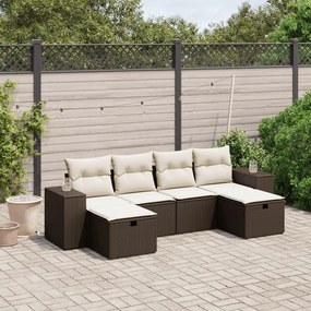 6 pcs conjunto de sofás jardim c/ almofadões vime PE castanho