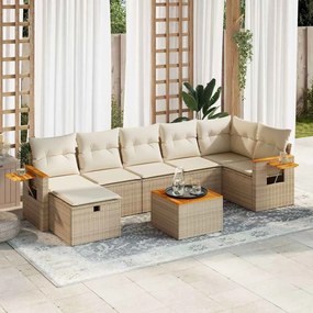 vidaXL 8 pcs conjunto de sofás p/ jardim com almofadões vime PE bege