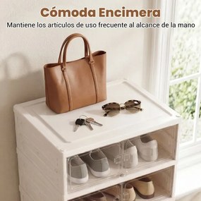 Caixas transparentes para sapatos com 12 compartimentos empilháveis com portas 45 x 35 x 117 cm, capacidade para sapatos até ao tamanho 46, em plástic